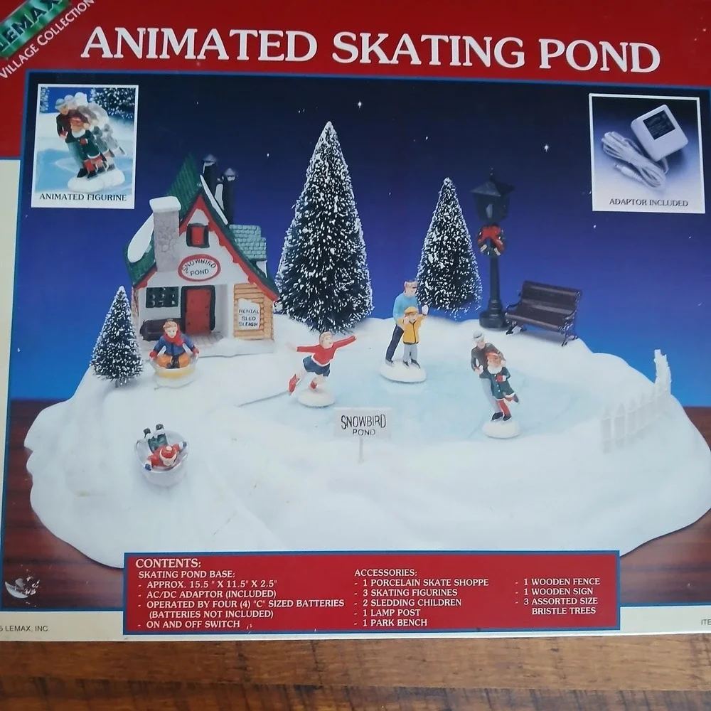 Lemax Animated Skating Pond Village 1995‎ #54106 Snowbird Magnetic Skaters READ